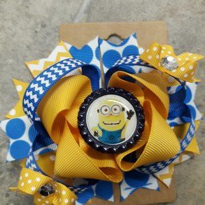 Blue Yellow 4.5" Boutique Bottle Cap Character Girls Hair Bow Accessories